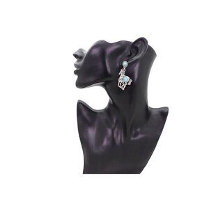 Silver Metal Women Earrings Set Horse Rodeo Western Fashion Turquoise Blue Beads